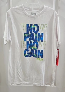 Fila T-Shirt Boys M (10/12) Graphic White Short Sleeve No Pain No Gain - Picture 1 of 4