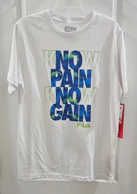 Fila T-Shirt Boys M (10/12) Graphic White Short Sleeve No Pain No Gain - Image 1 of 4