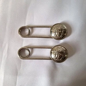 GIANNI VERSACE Safety Pin Brooch Pin Badge Silver Medusa Set of 2 Vintage Used - Picture 1 of 5