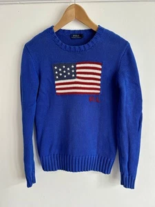 Polo Ralph Lauren Sweater Cotton Knit American Flag - Blue- Women's Size SP - Picture 1 of 9