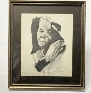 Vintage Afroamerikanische Bleistiftzeichnung Druck Mutter Natur gerahmt & mattiert 31/200 - Bild 1 von 9