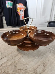 Vintage 60er Jahre MCM Teak Holz 3 Schalen Lazy Susan drehbar - Bild 1 von 7