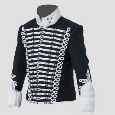 Black doman hussar jacket with silver braidings and white fur - Image 1 of 4