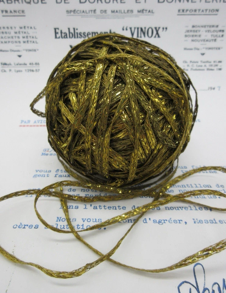 Borde plano metálico dorado francés antiguo vintage de 2 yardas 1/8" Foto 1 de 1