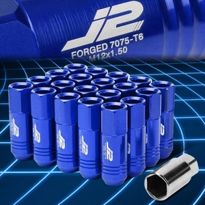 J2 Engineering 7075 Aluminum M12x1.5 20mm OD/60mm 20x Lug Nuts+1x Adapter Blue - Picture 1 of 7