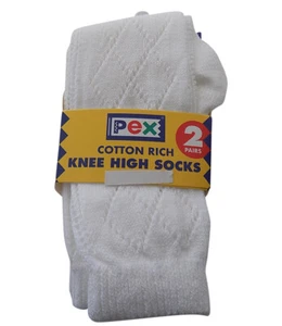 PEX Knee High Pearl 2 Pairs Girl's Socks White  - Picture 1 of 3