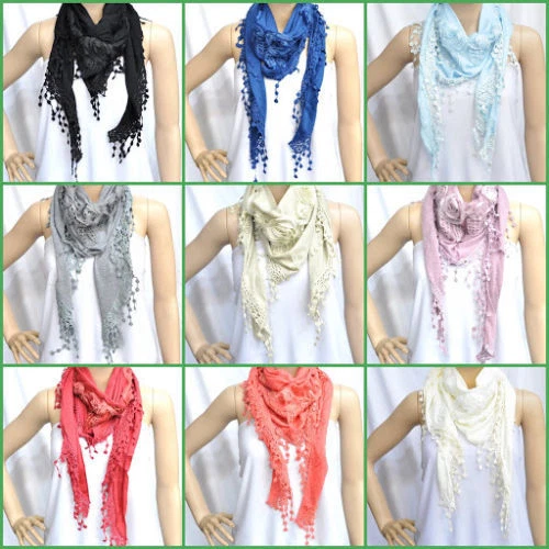 Dreieckstuch Halstuch Tuch Schal Stola Damen Fransen Spitze Faltens​chal Blumen