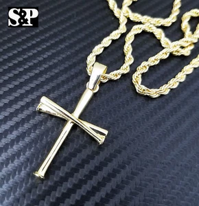 Unisex Fashion Baseball Team Triple Bat Cross Pendant w/ 24" Rope Chain Necklace - Picture 1 of 11