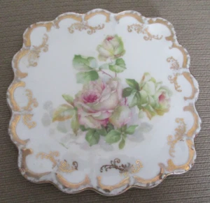 PORCELANA AUSTRIACA ÁGUILA PORCELANA ORO Y FLORAL ROSA PINTADA A MANO REMACHE - Imagen 1 de 9
