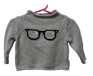 Baby Gap Gray Cable Knitted Sweater Nerdy Eye Glasses Boys Sz 3-6 Mths Pullover