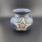 Raku Art Pottery Vase J. Diller Star Fish Blue Iridescent Signed Small 3"