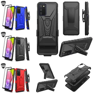 For Samsung Galaxy A03S ShockProof Case Rugged Belt Clip wTemper Glass