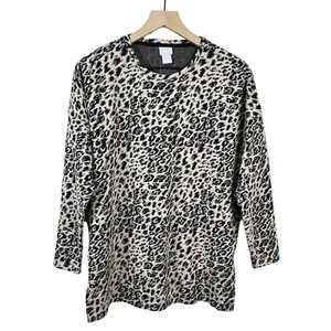 Chicos Structured Leopard Animal Print Tunic Pullover Top Size 0 S Office Travel - Picture 1 of 7