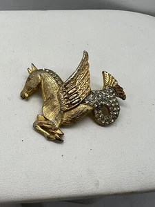 RARE Vintage DeNICOLA  Hippocampus Mythological Brooch Rhinestones - Picture 1 of 3