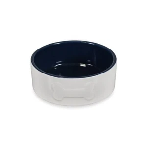Petface Bone Ceramic Dog and Puppys Bowl Strong Weighted Bowl (Cream/Navy) - Picture 1 of 3