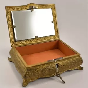 Vintage Greek Greece Parthenon Solid Brass Mirrored Lock Jewelry Footed Box - Bild 1 von 9