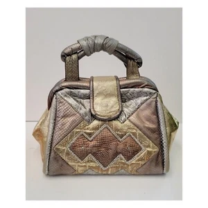 Vintage 1990's Metallic Patchwork Top Handle Purse - Picture 1 of 6