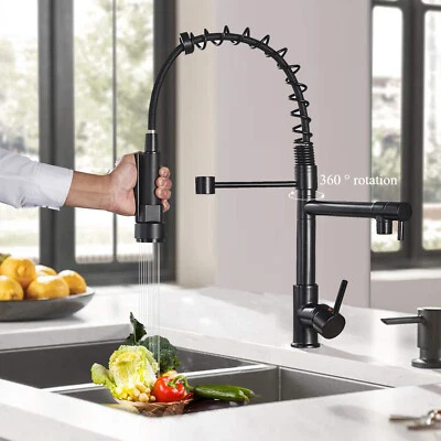 ULGKSD Matte Black Kitchen Faucet Sink Single Handle Pull Down Sprayer Swivel Mixer Tap