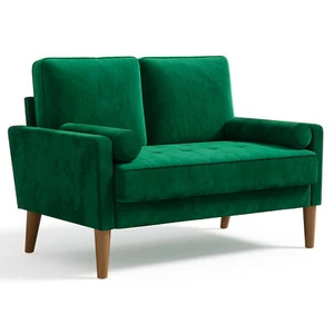 GREEN Tufted Velvet Sofa 2 Seater Modern Couch Love Seat Settee Room Apartment - Picture 1 of 8