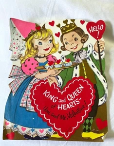 Vintage large 6 X 8 Valentine card boy girl CHILD'S KING QUEEN - Picture 1 of 1