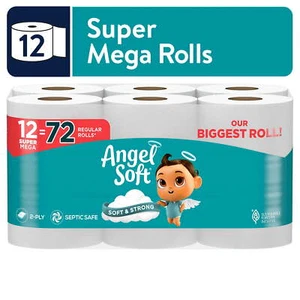 Angel Soft 2-Ply Toilet Paper, 12 Super Mega Rolls - Picture 1 of 15