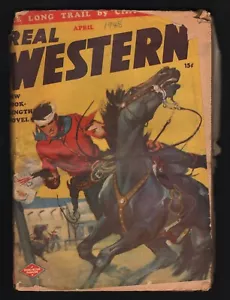 REAL WESTERN STORIES Vol. 13 #5, April 1948, FR/GD CONDITION, Torn Front Cover - Imagen 1 de 3
