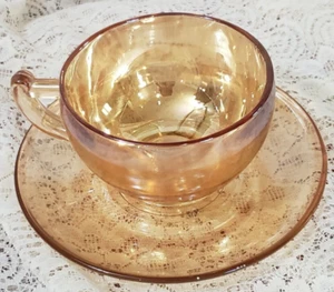 Vintage Jeannette Cup & Saucer Marigold Luster Carnival Glass Iridescent 30s-50s - Picture 1 of 16
