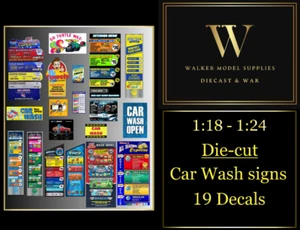 Maßstab 1:18 - 1:24 gestanzte Autowaschanlage Schild Aufkleber. Auto Diorama. Set 1  - Bild 1 von 2