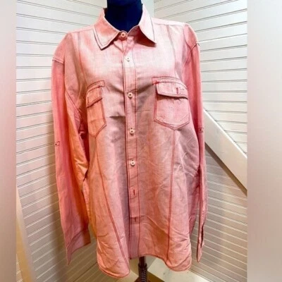 Cubavera Linen Button Up Shirt Mens XL Slim fit  Cotton blend Striped - Image 1 of 4