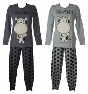 CRAZY FARM Damen Schlafanzug weich und warm Winter Langarm Henley Kragen Hose mi - Bild 1 von 7