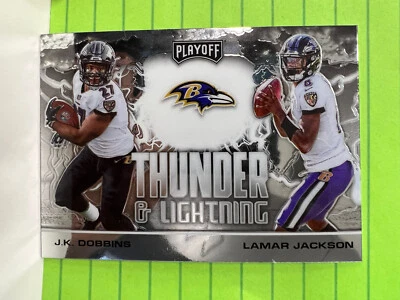 JK Dobbins/Lamar Jackson 2020 Panini Playoff Thunder/Lightning #TL-1 Ravens - Image 1 of 2