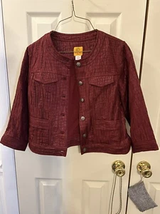 RUBY ROAD Women's Wine Textured Button Front Blazer Jacket Nickle Buttons Sz 8P - Picture 1 of 4