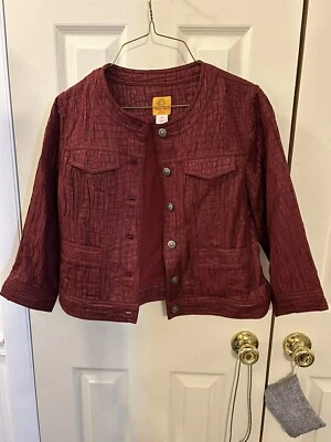 RUBY ROAD Women's Wine Textured Button Front Blazer Jacket Nickle Buttons Sz 8P - Image 1 of 4