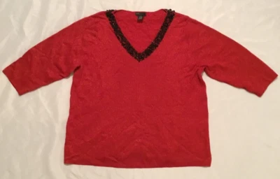 Grace Elements Blouse Women's 3XL Red Sparkle Black Accents V-Neck Long Sleeve - Image 1 of 4