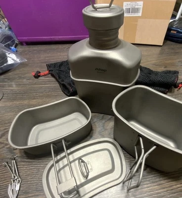 ATiAP Titanium Canteen Mess Kit Ultralight Stackable Cups Camping Outdoor New - Image 1 of 4