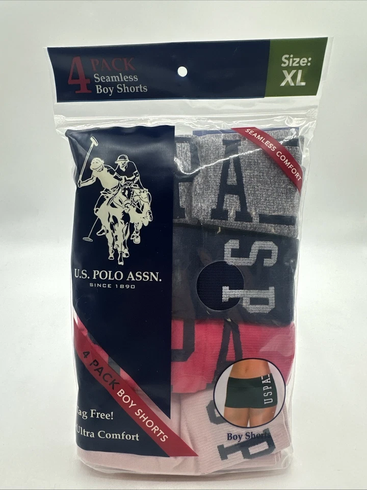 Calcinha polo feminina tamanho XL - pacote com 4 EUA Assn. Roupa íntima estilo shorts menino - NOVA - Imagem 1 de 2