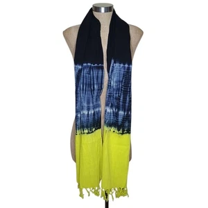 Polo Ralph Lauren Scarf Oversize Womes Blue Acid Yellow Tie Dye Fringe 76x26 NWT - Picture 1 of 6