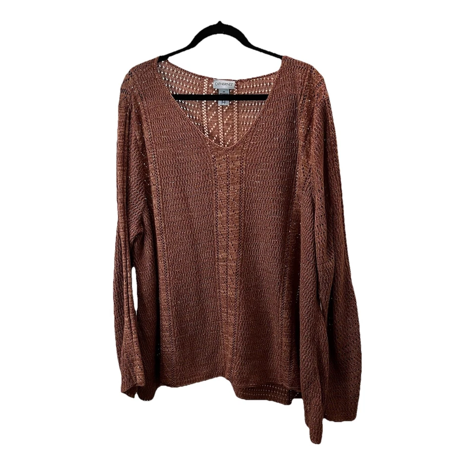 Catherine’s Women 3X Tan Brown Pullover Tunic Sweater Boho Long Sleeve Open Knit - Image 1 of 4