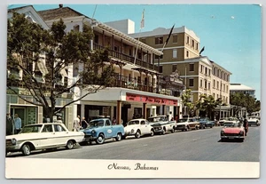 Nassau Bahamas Bay Street Financial Center Street With Old Cars Vintage Postcard - Picture 1 of 2