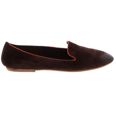 Sundance Brown Smoking Flats Shoes Size 39 8.5  Suede Leather Orange Trim Preppy - Image 1 of 4