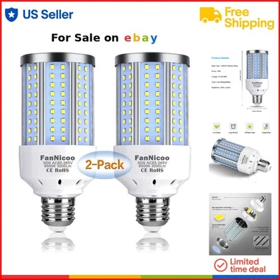 2-Pack LED Corn Light Bulb 3000 Lumens E26/E27 Indoor Outdoor Warehouse Garage - Image 1 of 4