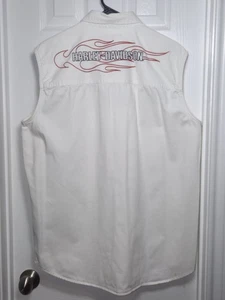Harley-Davidson Mens L White Blowout Sleeveless Shirt Vest Flames Double Sided - Picture 1 of 11