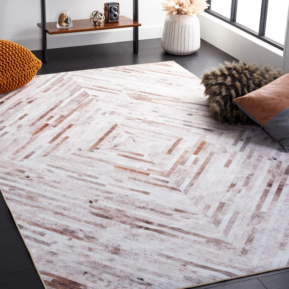 Alfombra Lavable Colección Piel Sintética - 8' x 10', Beige y Marrón, Antideslizante,... Foto 1 de 4