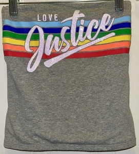 Girls Justice Logo Rainbow Glitter Gray Tube Top Strapless Size 6/7 - Picture 1 of 4