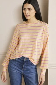 BODEN Yellow Striped Linen Top 14 BNWT - Picture 1 of 5