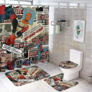 Spider-Man Cartoon Shower Curtain Set, Spider-Man Cartoon Toilet Seat Cover Set - Picture 1 of 1