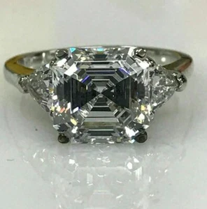 3.00ct Asscher-Cut Diamond Silver Engagement Ring Lab Created Beautiful Gift - Picture 1 of 5