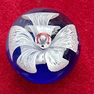 Control Bubble Glass Paperweight - Cobalt Blue & White Flower - 6cm High    - Image 1 of 4