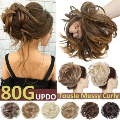 80g! Restock VERO 100% spesso scrunchies disordinato panino arruffato chignon extension capelli - Immagine 1 di 4