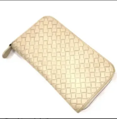 Bottega Veneta Intrecciato Zippy Zip Wallet Cream Ecru Leather • 149€
